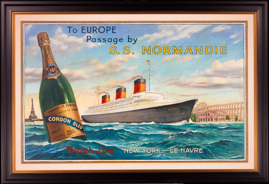 French Line NORMANDIE De Venoge Original Advertising Art