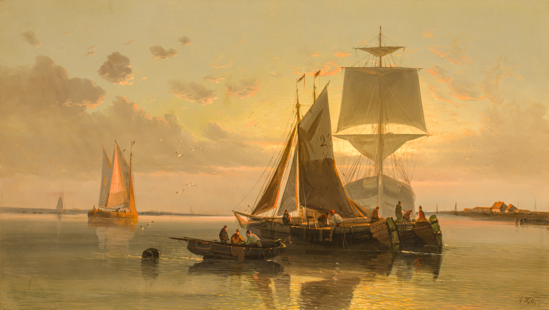Fishing Boats at Sunset
