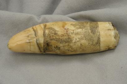Scrimshawed Whale Tooth – Rural Country Scene-A Signed Tooth