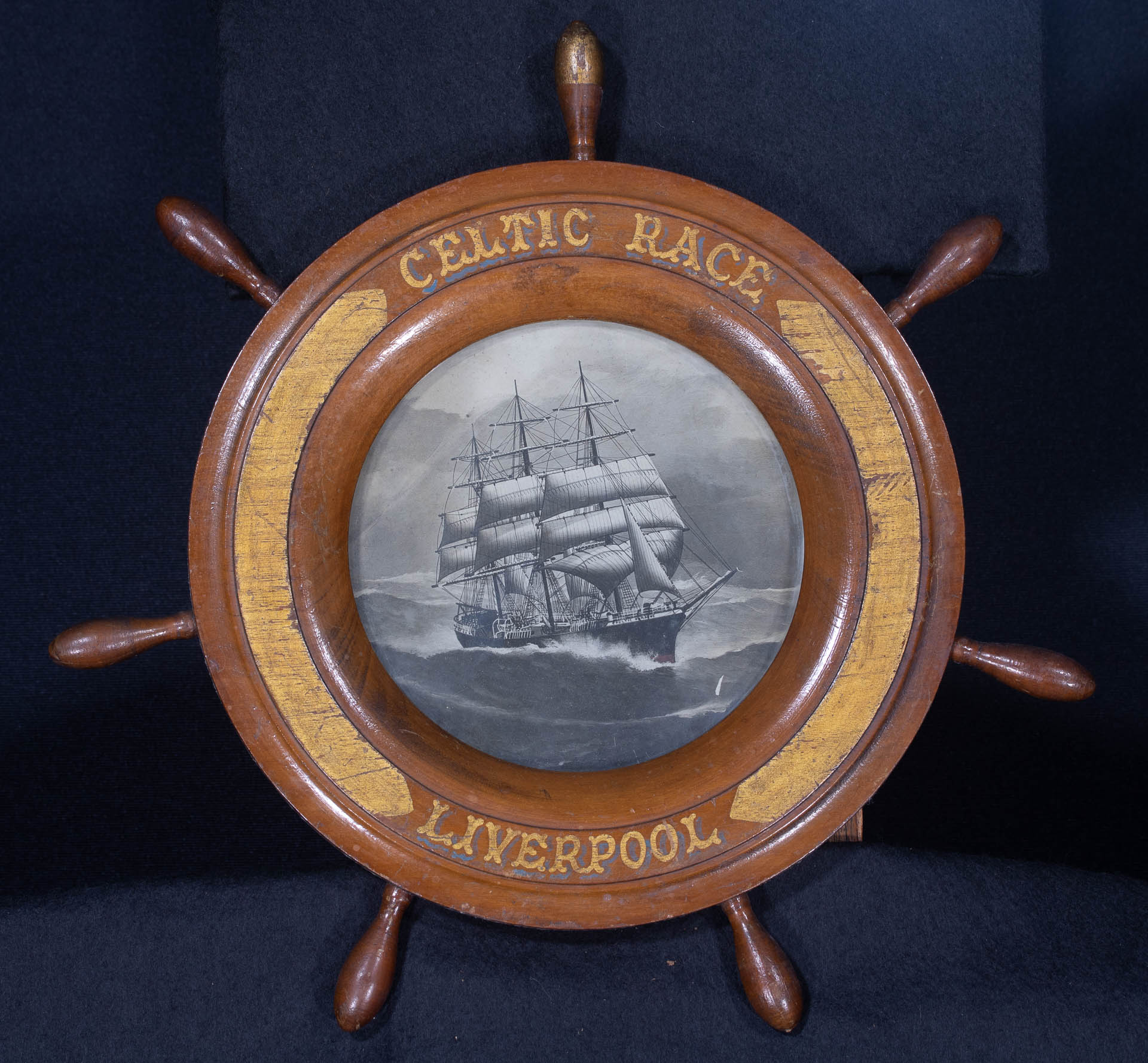 Celtic Race Liverpool Painting Photo in Period Ships Wheel Frame