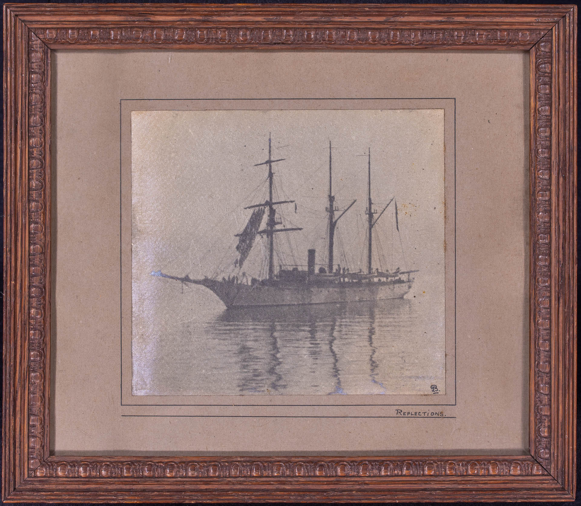Original Period Photo of a West Coast Steamsail Barkantine Whaler