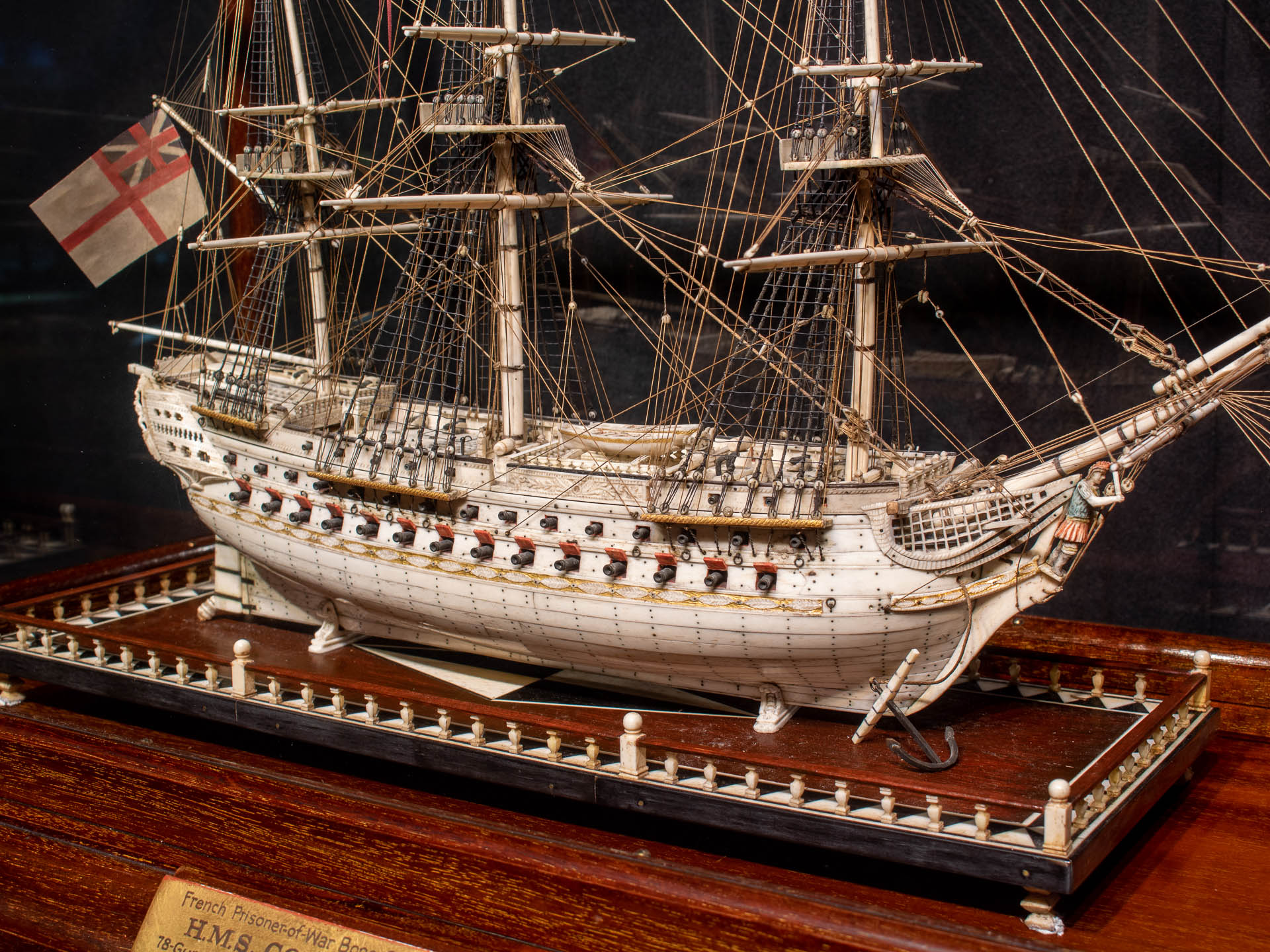 Napoleonic Prisoner-Of-War Bone Warship Model HMS CONQUEROR