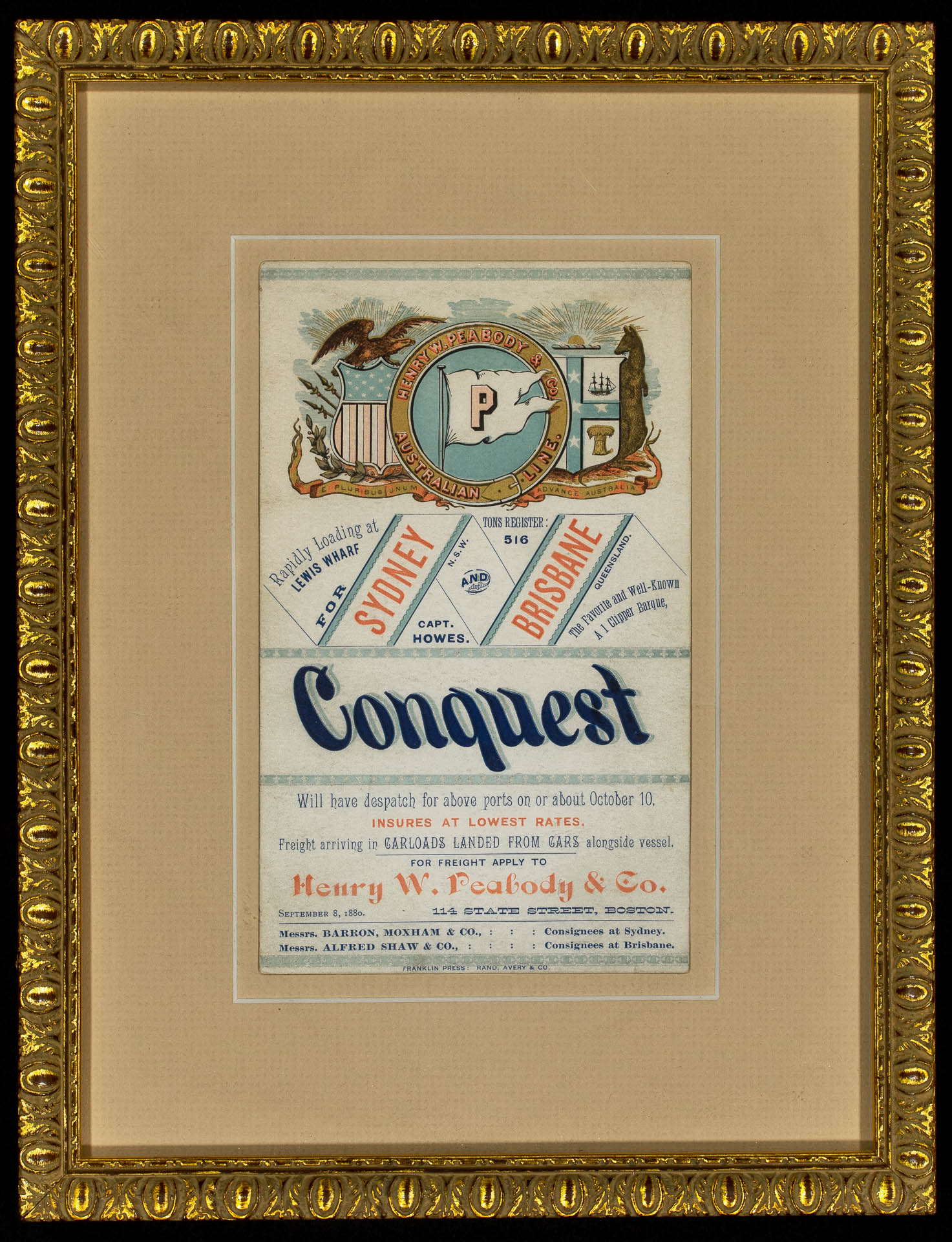 Clipper Barque CONQUEST Sailing Card
