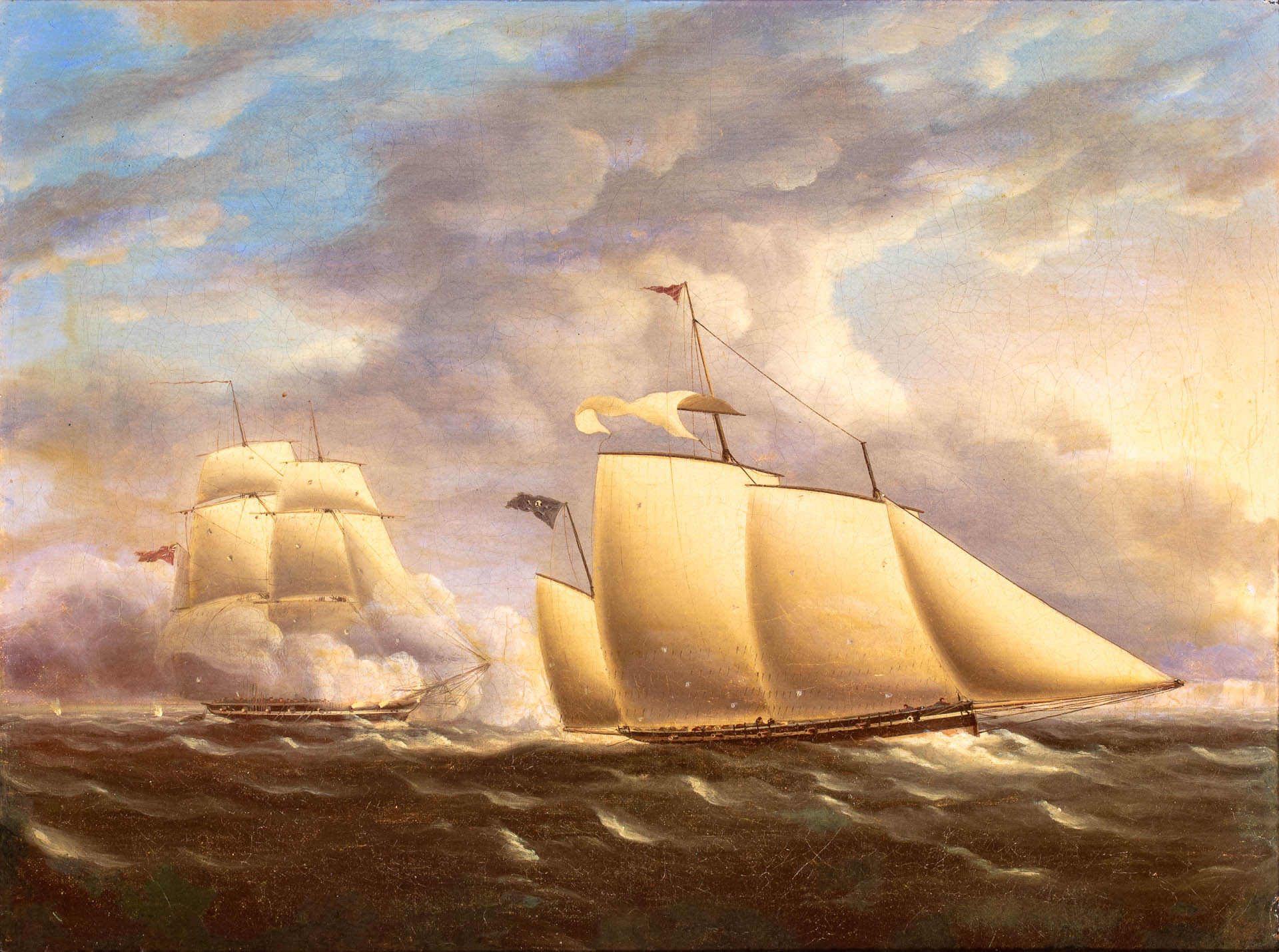 French Pirates Engage a Royal Naval Brig off Dover