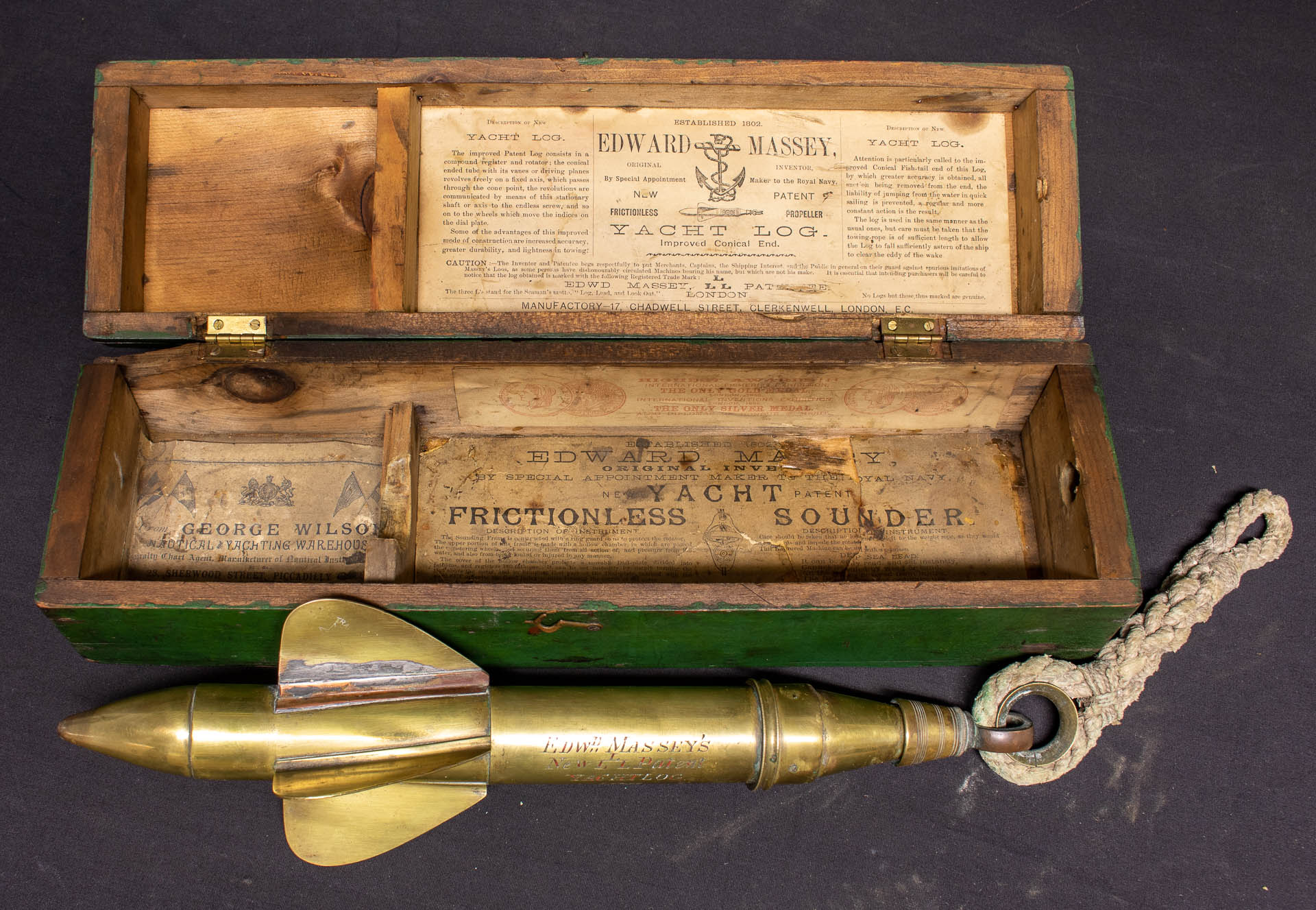 Edward Massey Patent Yacht Log with Complete Case and Labels