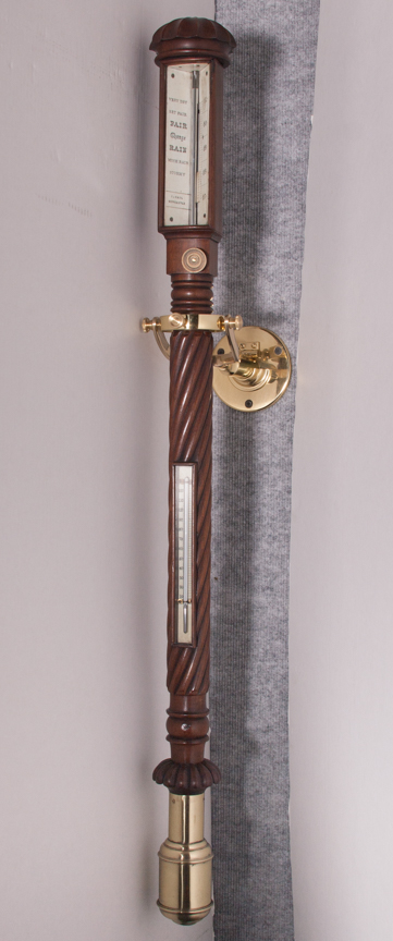 Mahogany Carved Twist Gimballed Barometer by I. Cail