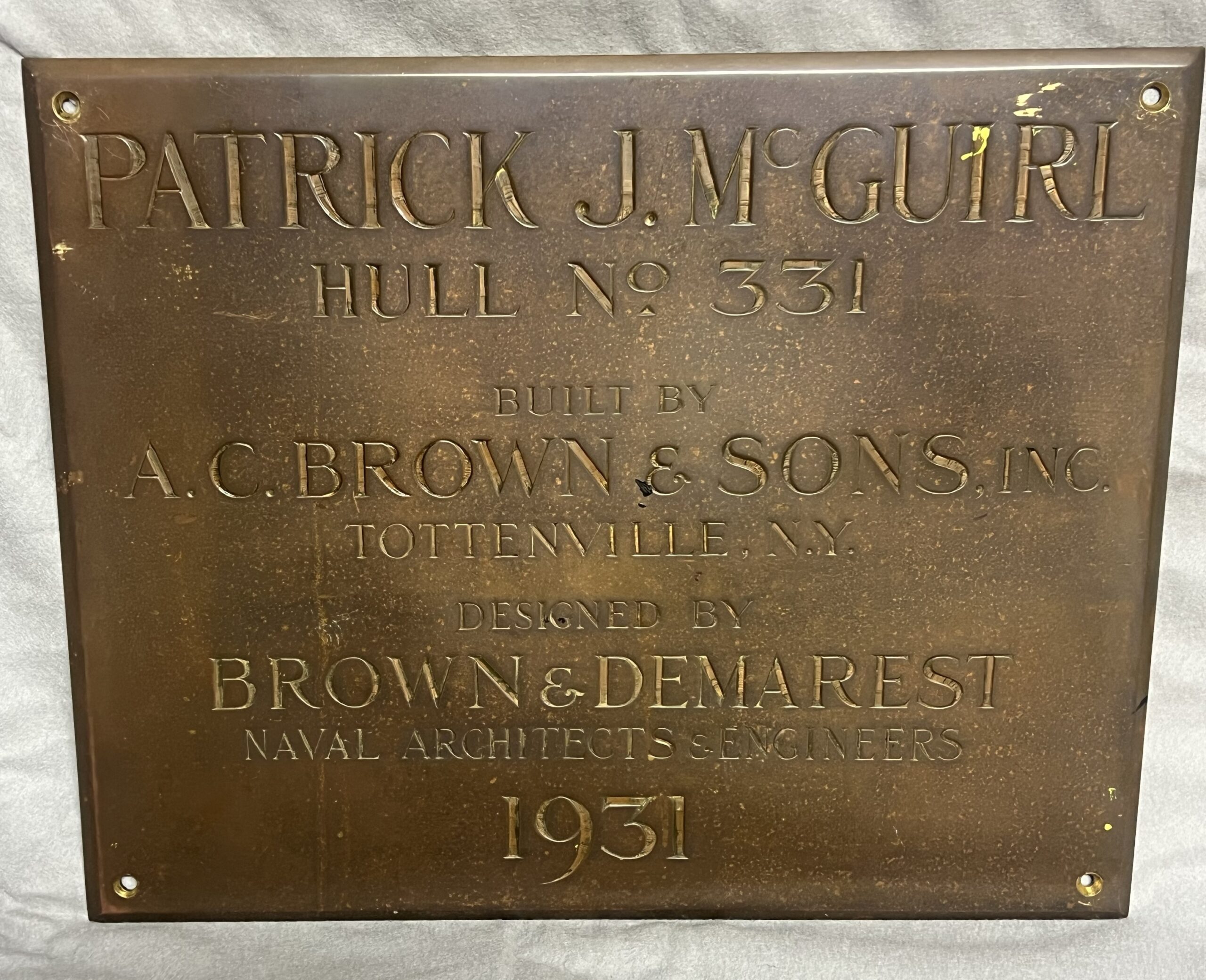 Builders Plate for the Tug “Patrick J. Mc Guril”